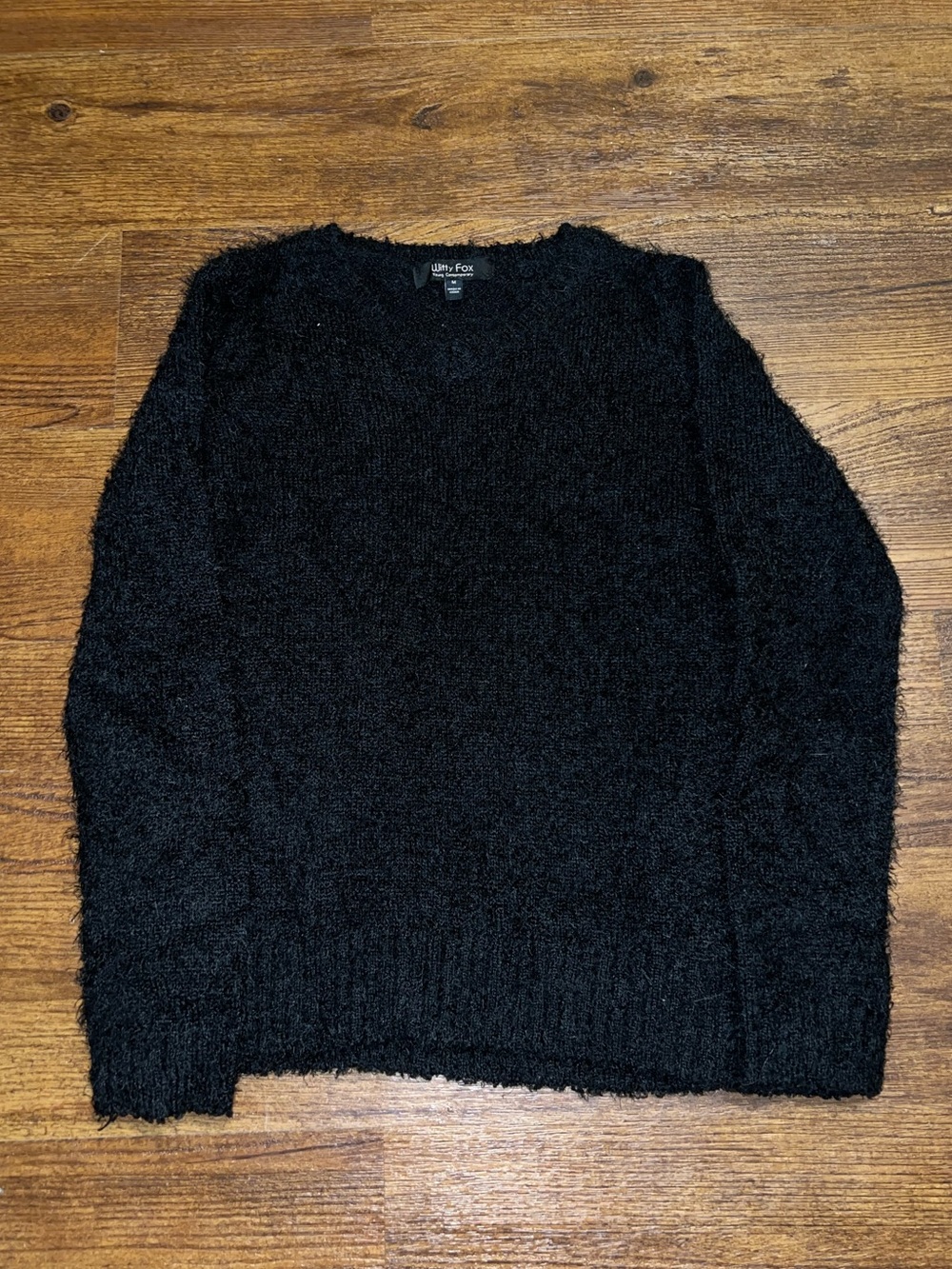 Black Fuzzy Knit Soft Crewneck Pullover Long Sleeve Sweater Size M
